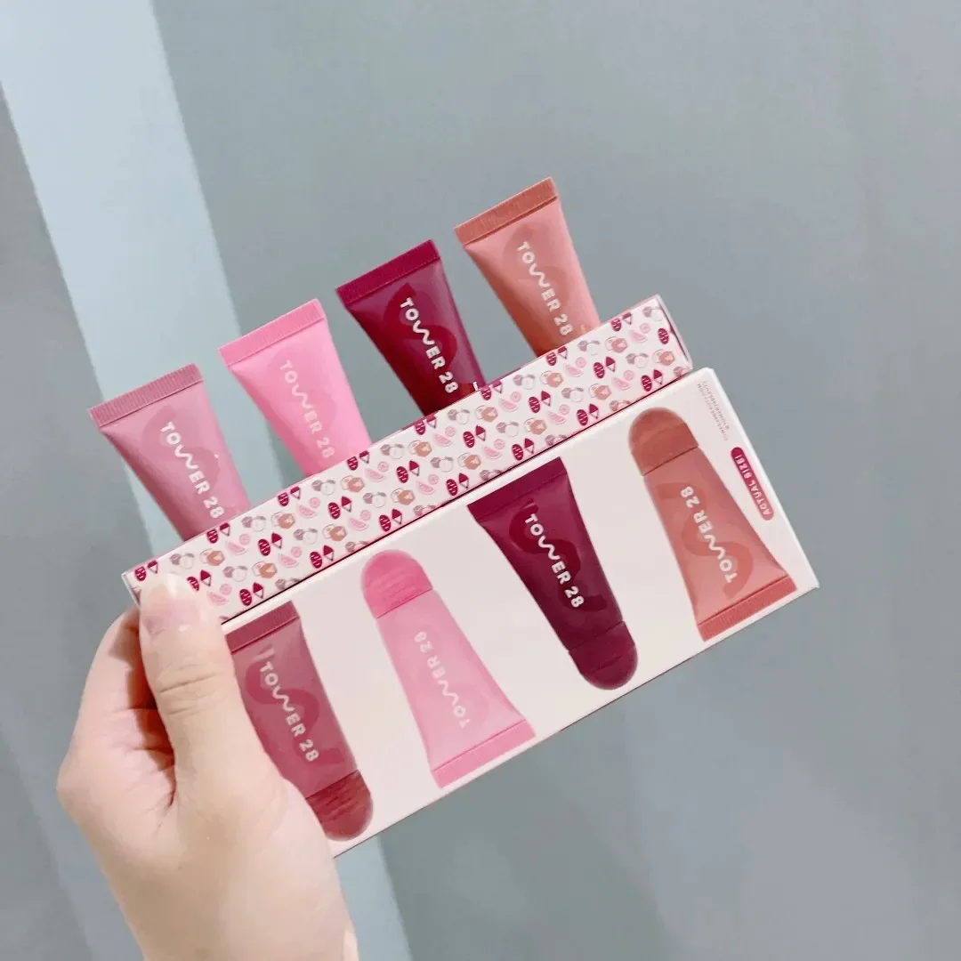 Lip Gloss Makeup Lip gloss Tower 28 Beauty Lip Softies Plumper 5g 4pcs Mini Set Liquid Lipstick Gift Box Kit Lips Cosmetics