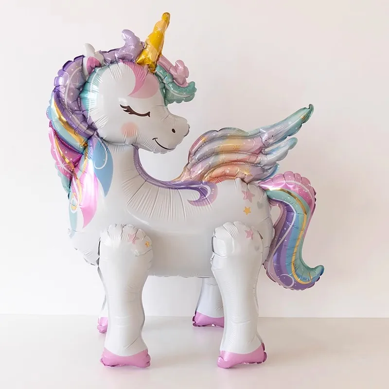 Freistehende süße 3D-Einhorn-Ballonfolie, Geburtstagsdekoration, Regenbogen-Einhorn, Partyzubehör, Raumdekoration, Kinderspielzeug