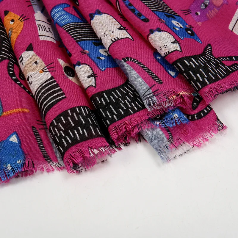Dackel Hund Katze Muster Fransen Viskose Schal Schal Frauen Drucken Weiche Vielseitige Kältebeständige Schals Und Wraps Pashmina Muslimischen Hijab – Detail 8