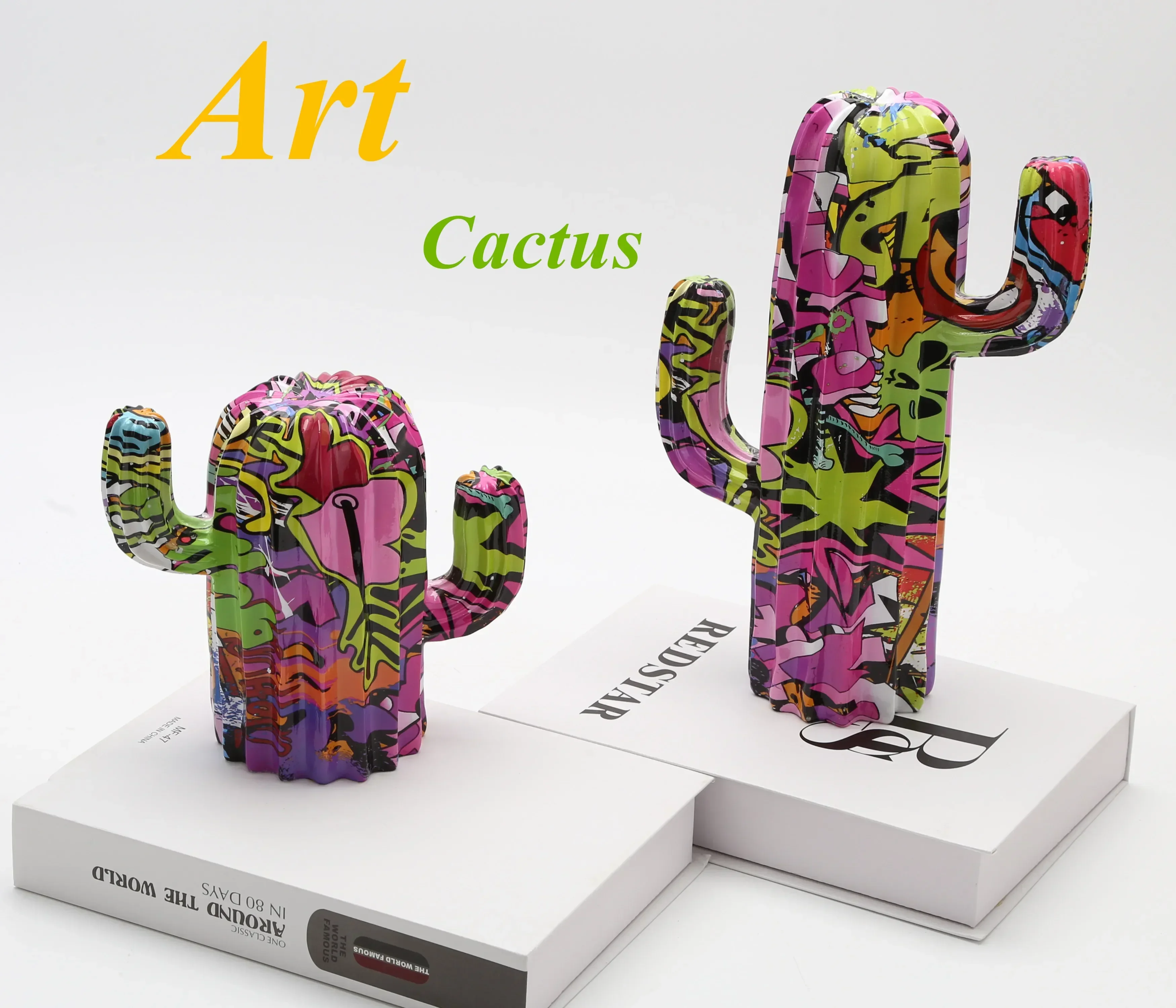 

Painted Graffiti Art Cactus Creative Home Room Color Decorations Entrance Wine Cabinet Office Ornaments Resin Crafts