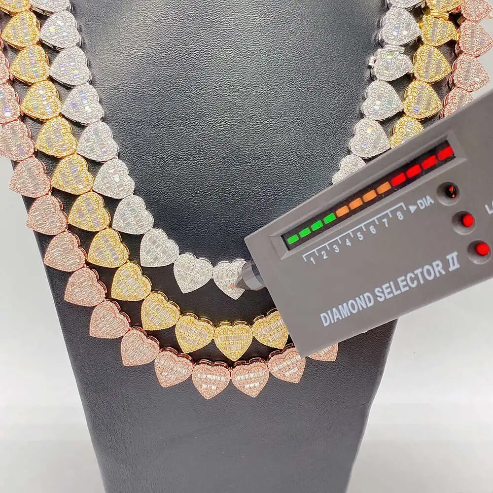 

Fine Jewelry Hip Hop Mens Iced Out Moissanite Diamonds Heart Miami Cuban Link Chain Bracelet Baguette Cuban Chain