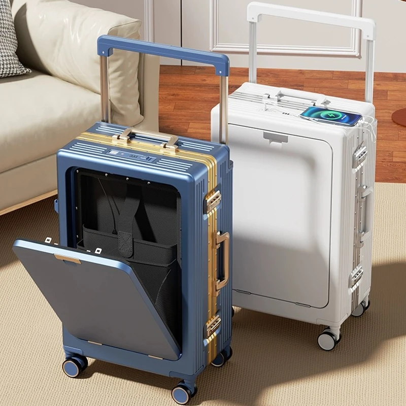 20 24 26 28 Inch Retro Spinner Open Front Rolling Luggage Laptop Wide Pull Rod Travel Suitcase Boarding Box On Wheels