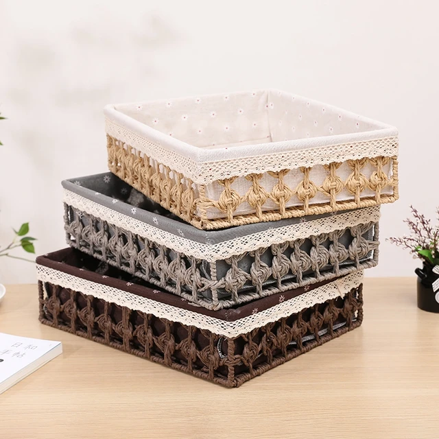 Rattan Tároló Kosarak Szőtt Kosár Gyümölcs Kenyér Snack Tálca Piknik Asztali Kozmetikai Szervező Hálószoba