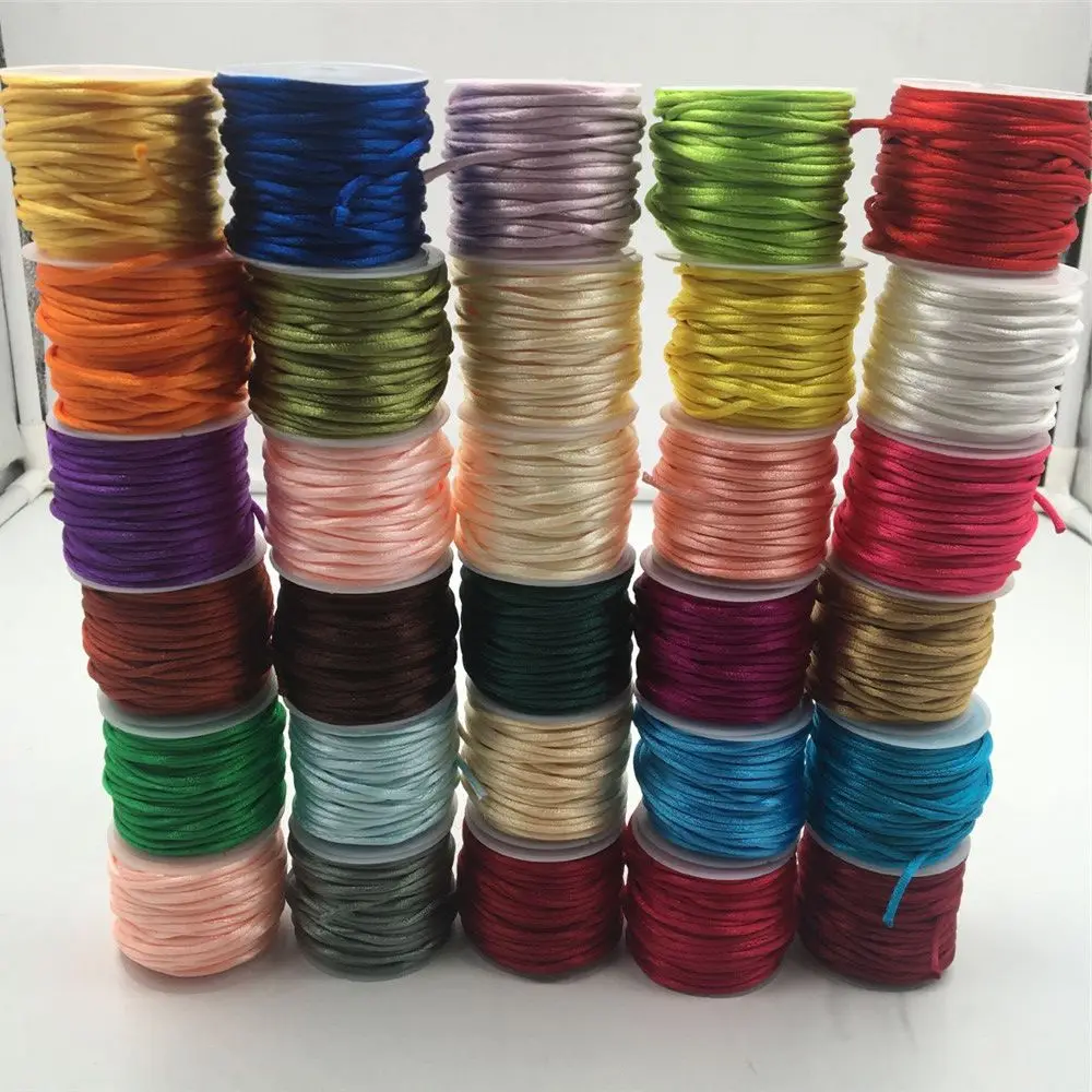 2Mm 10-225Meter/Roll Chinese Knoop Satijnen Koord Gevlochten Zijde Macrame Touw Draad Draad Diy Armbanden maken Bevindingen Kralen