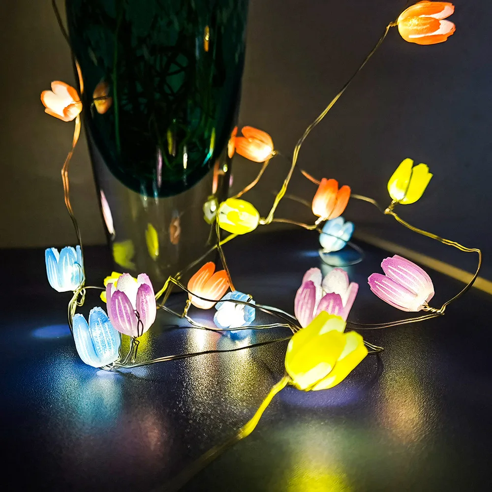 

Festoon Copper Wire Garland Lamp LED Tulip Fairy Light String for Wedding Birthday Christmas Room Decoration Battery Powered
