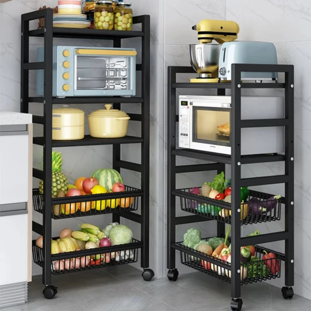 Kitchen Storage Utility Cart Floor Standing Multi-layer Vegetable Storage Rack Snack Rolling Cart Detachable Basket