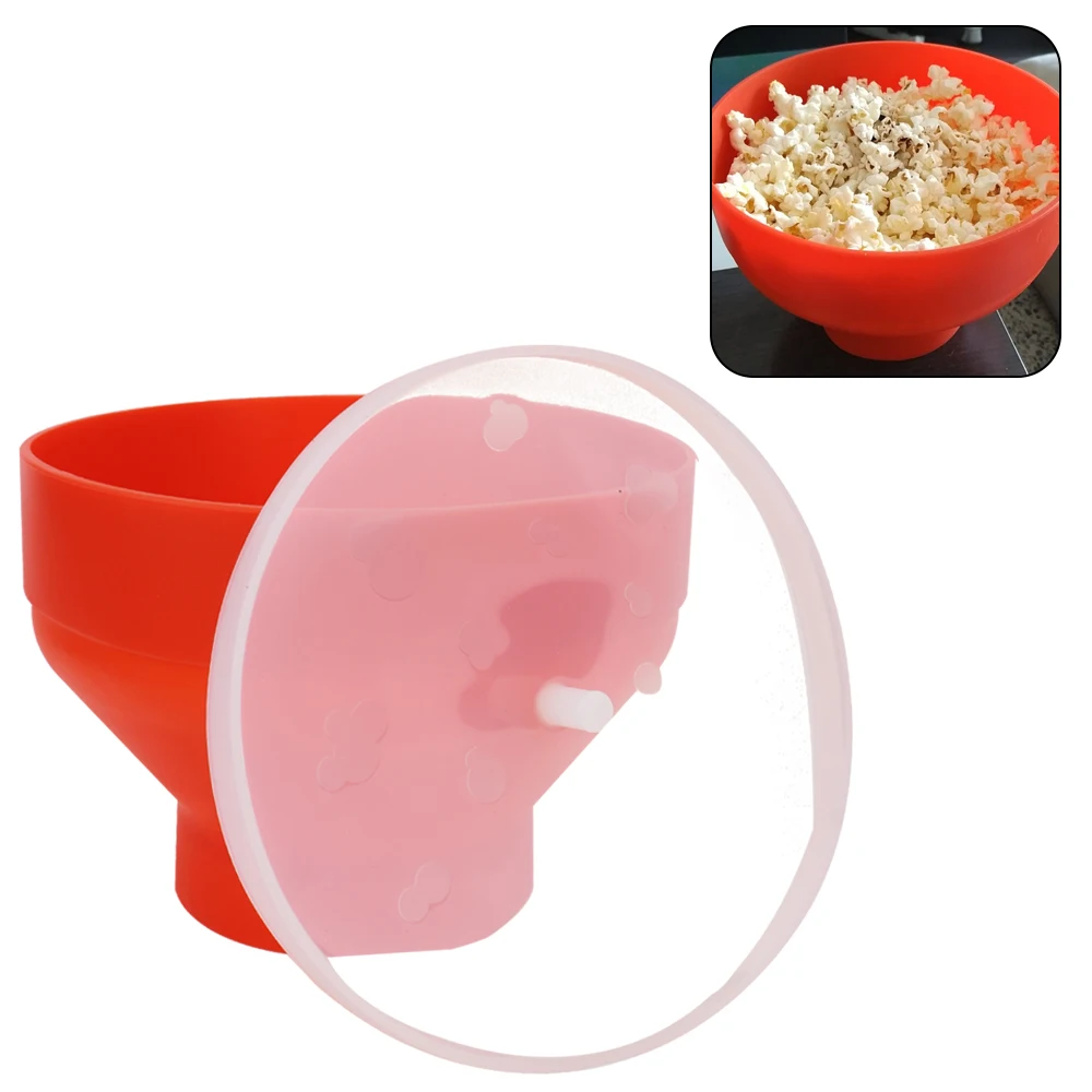 Silicone DIY Red Popcorn Maker with Lid, Microwave Popcorn Bowl Bucket, Ideal for Chips and Fruit Dish - Popcorn Bowls