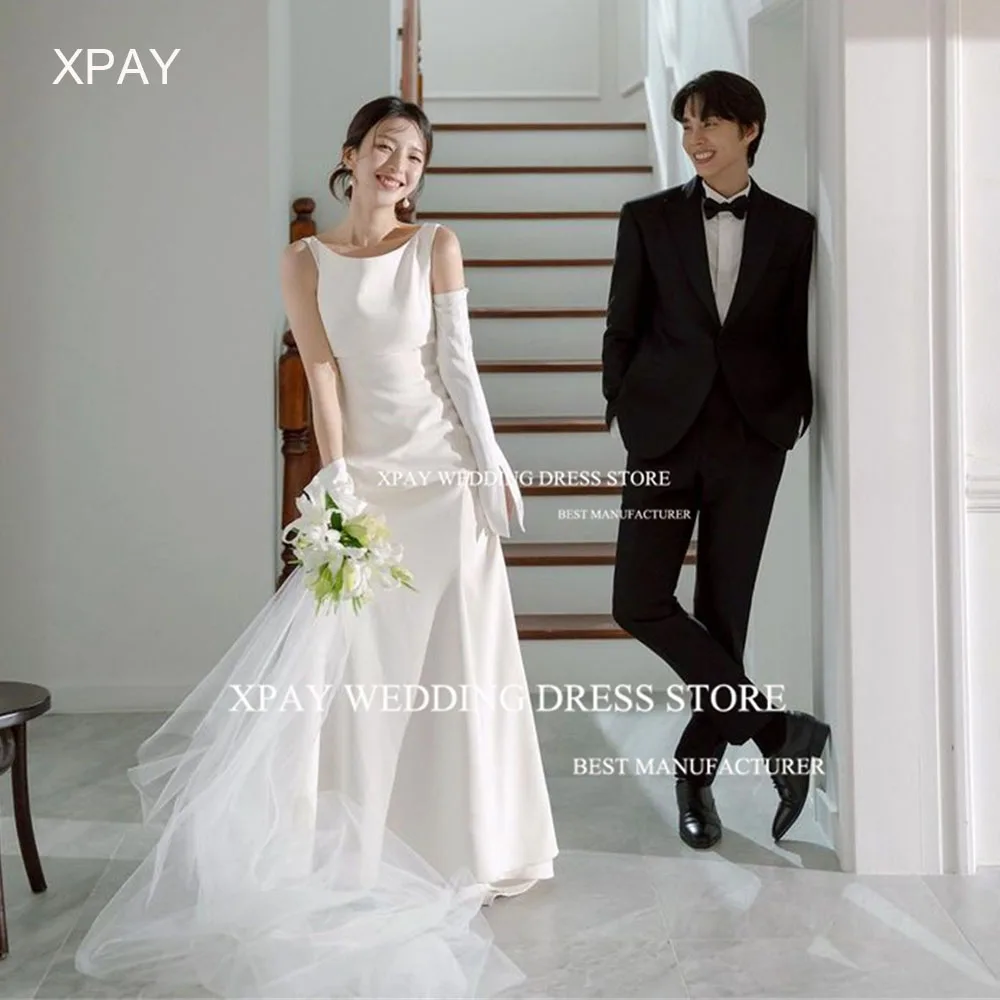 

XPAY Elegant O Neck Korea Wedding Dresses Photo Shoot Long Gloves Backless Bridal Gowns Floor Length Custom Made Bow Bride Dress