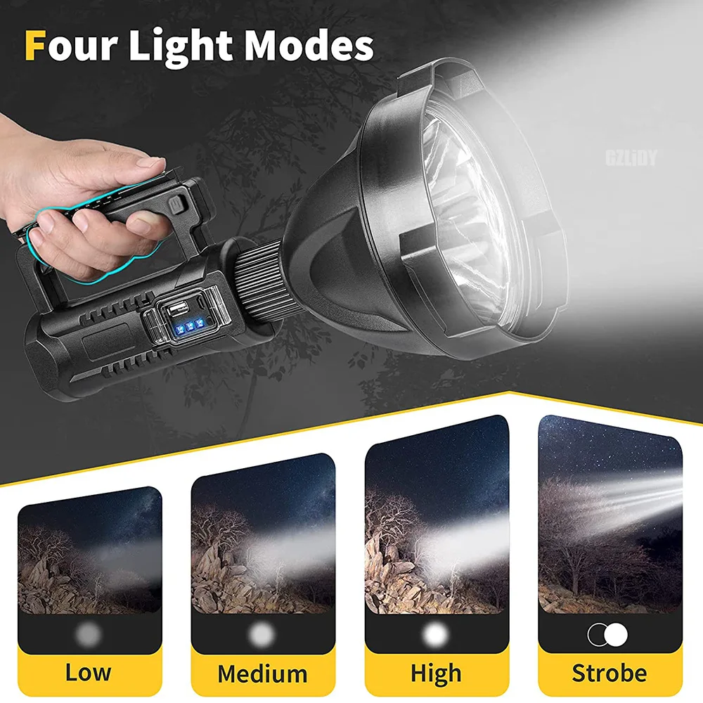 LED Flashlight Ultra-long Lighting Distance USB Rechargeable High Power Lamp Searchlight XHP70 Powerful Lantern Torches