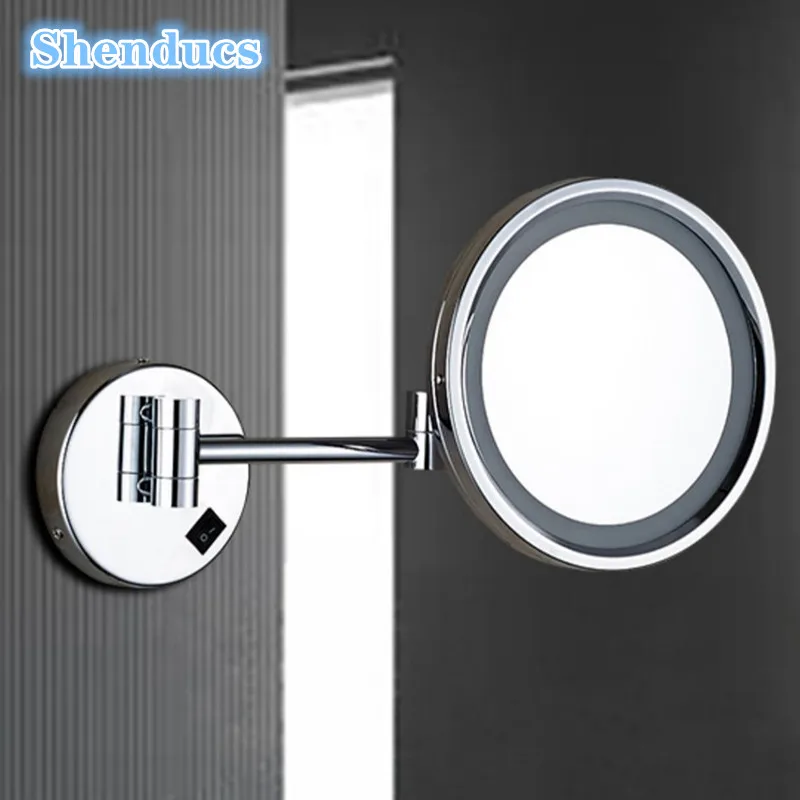 กระจกห้องน้ำทรงกลมพับได้, กระจกแต่งหน้า5X LED โครเมียมกระจกห้องน้ำอุปกรณ์เสริมกระจกห้องน้ำ 1