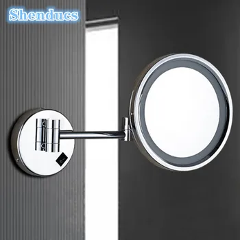 กระจกห้องน้ำทรงกลมพับได้, กระจกแต่งหน้า5X LED โครเมียมกระจกห้องน้ำอุปกรณ์เสริมกระจกห้องน้ำ 1