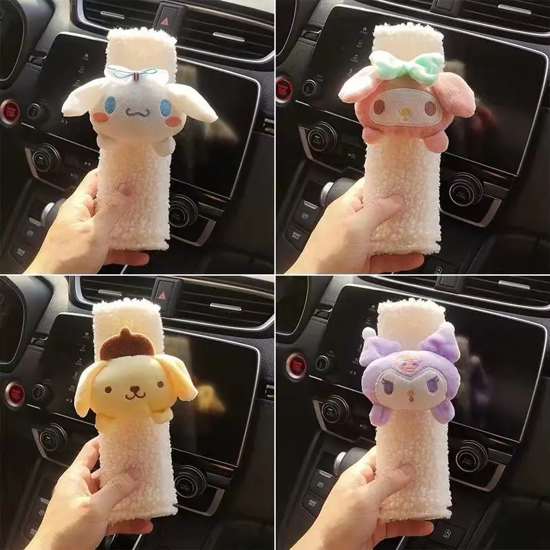 

Kawaii Sanrios Kuromi Cinnamoroll Car Seat Belt Shoulder Sleeve Winter Plush Car Insurance Cover Cute Cartoon Car Decorations