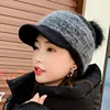 Winter Warm Baseball Cap Women Thick Warm Fuzzy Knit Beanie Cap with Visor Bill Cute Pompom Cold Weather Windproof Baseball Hat 3