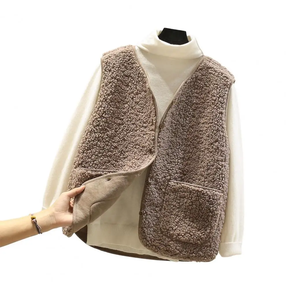 

Autumn Winter Vest Coat Casual Loose Waistcoat Stylish Women's Sleeveless Faux Lamb Wool Vest Coat Short Plush for Autumn/winter