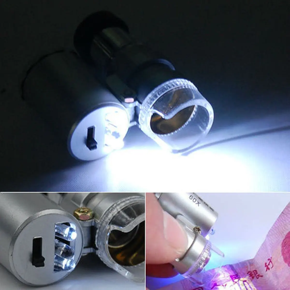 60x LED UV 조명이 있는 확대경, 포켓형 보석 확대경, 보석상 루페, 다이아몬드 및 동전용 조절식 초점 미니 현미경