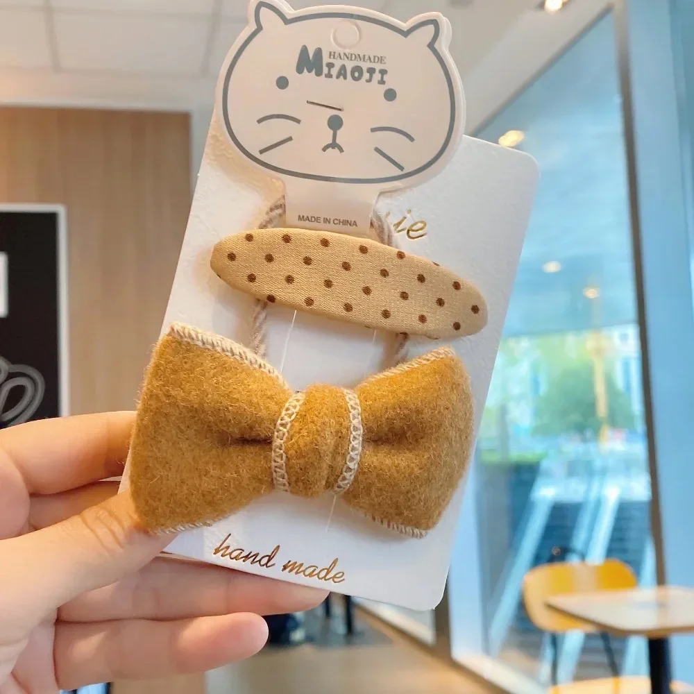 5Color Bow Elastic Hair Bands Dot Plaid Floral Print Hair Clips Korean Fashion Vintage Headwear Girl Kid Hair Accessories Coffee