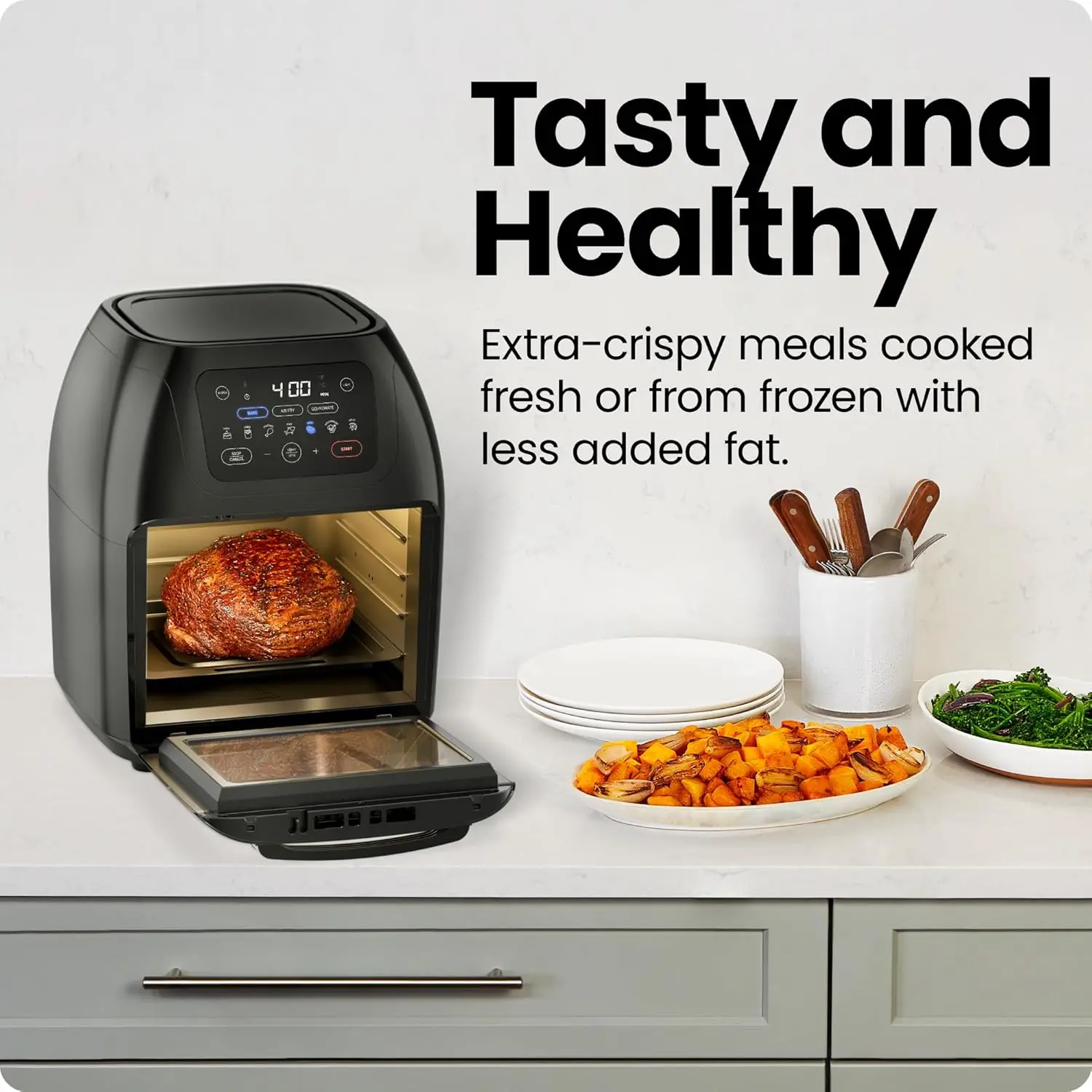 Multifunctional Digital Air Fryer+ Rotisserie, Dehydrator, Convection Oven, 17 Touch Screen Presets Fry, Roast, Dehydrate, Bake