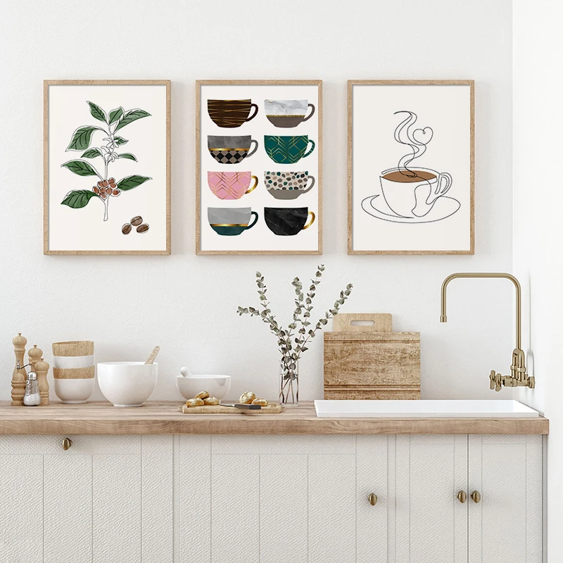 

Abstract Coffee Line Drawing Poster Colorful Cup Nordic Minimalist Canvas Painting Wall Art Print Pictures Kitchen Cafe Decor