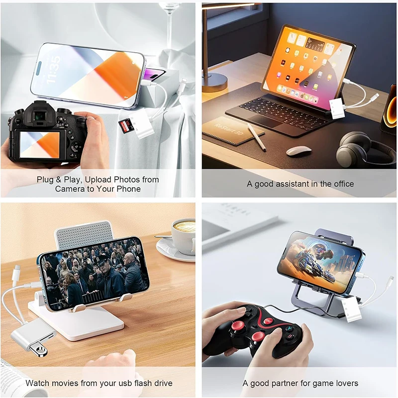 4-in-1 OTG-lezer Type C naar SD TF-geheugenadapter voor iPhone, pc, laptop, multi-smartcardlezer, geen app vereist_voghion.com