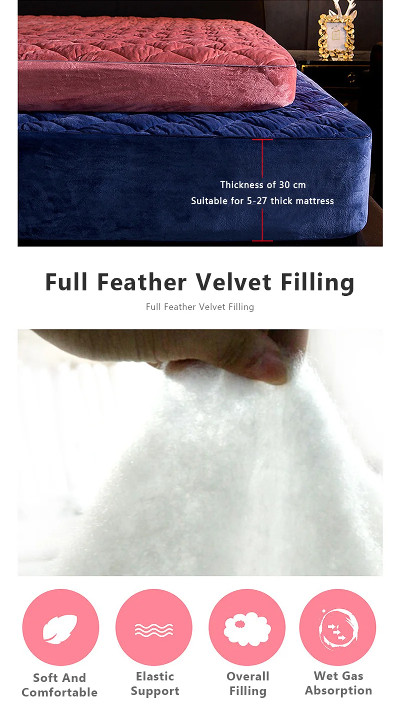 Plush Thicken Mattress Cover Crystal Velvet Quilted Mattress Cover Warm Soft Bed Fitted Sheet Without Pillowcase King Queen Size