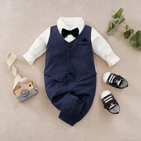0-18m Newborn Clothing Gentleman Handsome Party Suit Formal Cotton Comfortable Soft Spring And Autumn Long Sleeved Baby Bodysuit 1