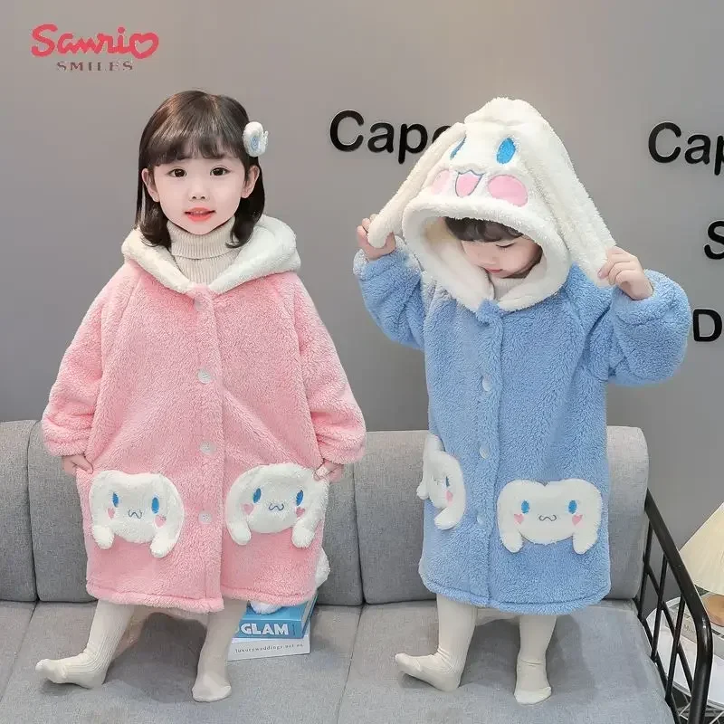 

Kawaii Sanrios Cinnamoroll Kuromi My Melody Children Nightgown Winter Coral Fleece Thickened Warm Girls Pajamas HomeWear Gift