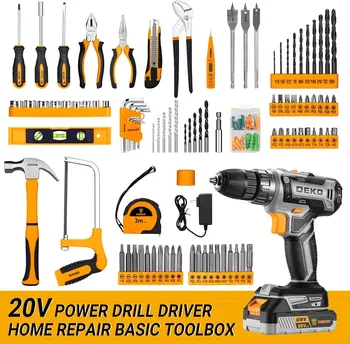 DEKO Cordless Drill Tool Kit Set: 20V Power Drill Tool Box with Battery Electric Drill Driver 2