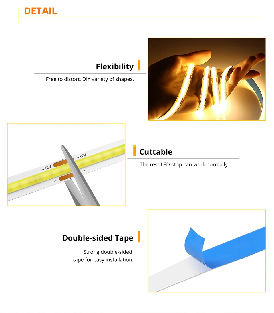 1M - 10M COB LED Strip Light 12V 24V 320LEDs/M High Density Flexible FOB Tape S94e831433bee4d578230f462b041a829I