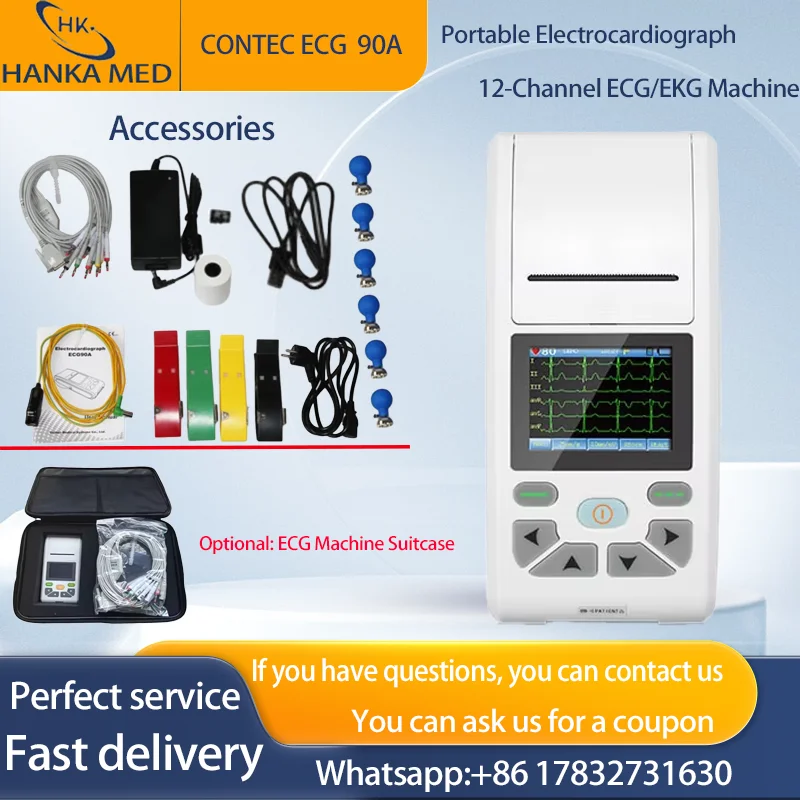 CONTEC Ecg90a Portable electrocardiograph ecg 12-Channel ECG/EKG Machine Electrocardiograph Touch Screen ECG 90A,PC Software
