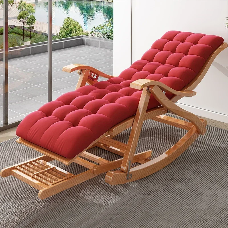 Living Room Folding Rocking Armchair Relax Sun Lounger Nap Portable Adult Bamboo Recliner Chair Ergonomic Balcony Lazy Furniture