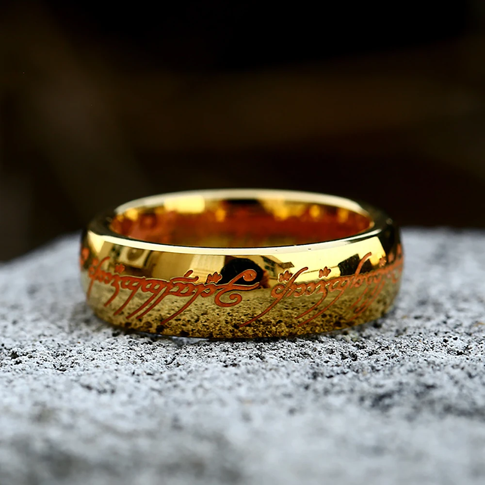 2024 New Trendy Simple 3D Carved Faith Ring Stainless Steel Couple Color Plated Chain Rings Retro Men's Jewelry Gifts Custom 4