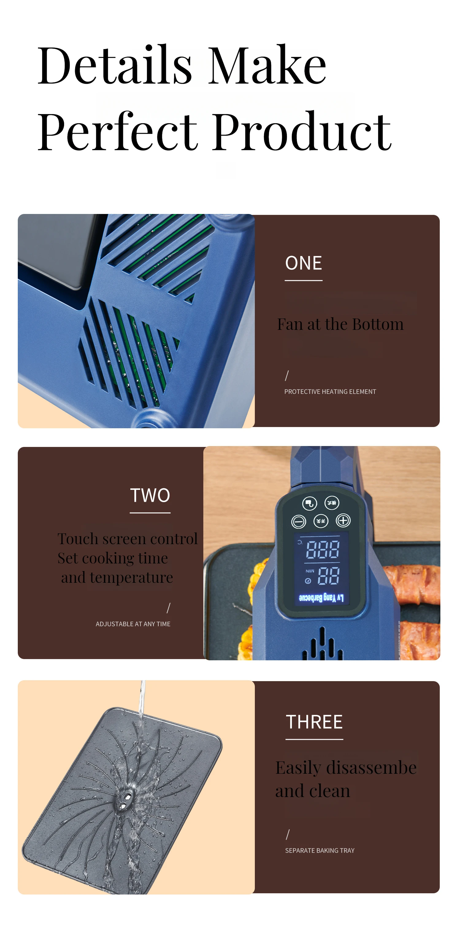 Barbecue Oven Automatic Rotating Smokeless Electric Grill for Sale Griddle Pan LED LCD Touch Panel Temperature Adjustment