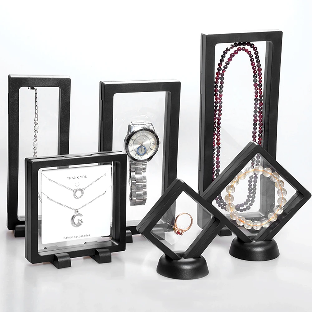 3D Albums Floating Frame Holder Gemstone Coin Jewelry Clear Display Case Stand 