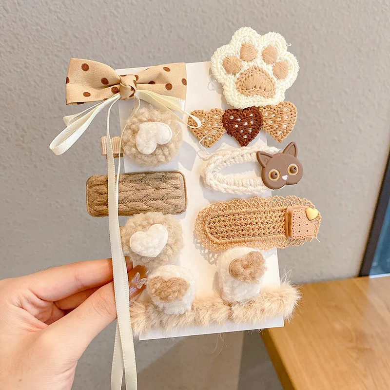 

10pcs/set Winter Cute Kawaii Bows Crown Hair Pin Clip Kids Plush Bobbles Hairpins Barrettes Headwear for Girls Women Accessories