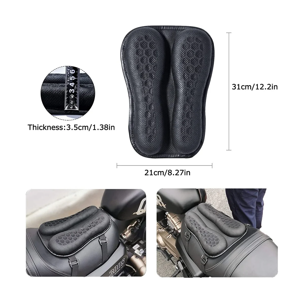 

Motorcycle Cushion, Motorcycle Gel Pad with 3D Honeycomb Shock-Absorbing Breathable Cushion Cover Universal