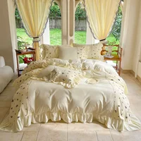 Korean Princess Style Chiffon Bedding Set 100% Cotton Elegant King Size Duvet Cover Set with Sheets Quilt Cover and Pillowcases 4