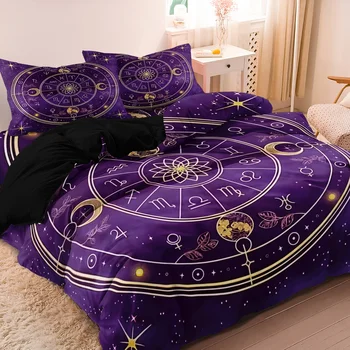 3pcs Flower Plants Starry Sky Sun And Moon Print Bedding Duvet Cover Set,Bedding Supplies Home Bedroom Hotel 1