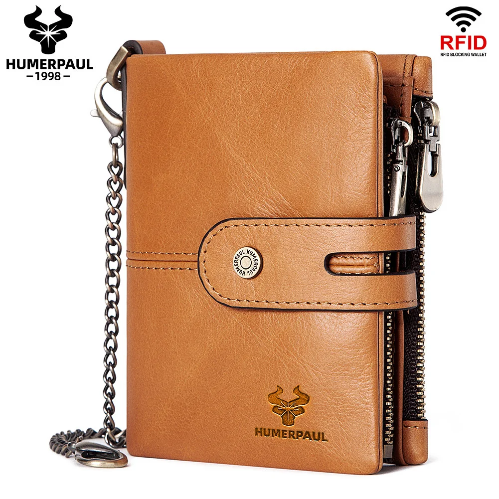 

Hummer Paul RFID Zipper Snap Wallet Multi Card Top Layer Cowhide Zero Genuine Leather Men's