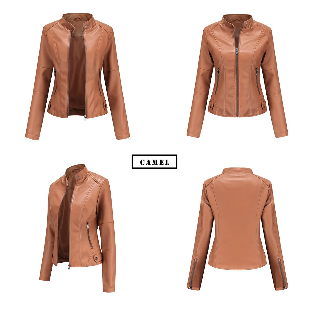 designer puffer coat 2022 Spring And Autumn Thin Leather Women's Slim Jacket Jacket Ladies Motorcycle Wear Large Size Stand-up Collar Leather Jacket ladies parka coats