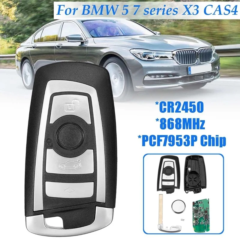 

Car Smart Remote Key 4 Buttons 868Mhz Fob Case Shell With PCF7953P Chip For BMW 5 7 Series X3 CAS4 Key Cover
