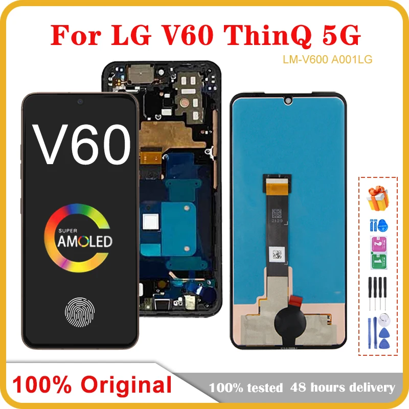 6.8 "Amoled Originale Per Lg V60 Thinq 5G Lcd Lm-V600 Lmv600Ea Display Touch Screen Digitizer Sostituzione Per Lg V60 Coperchio Della Batteria