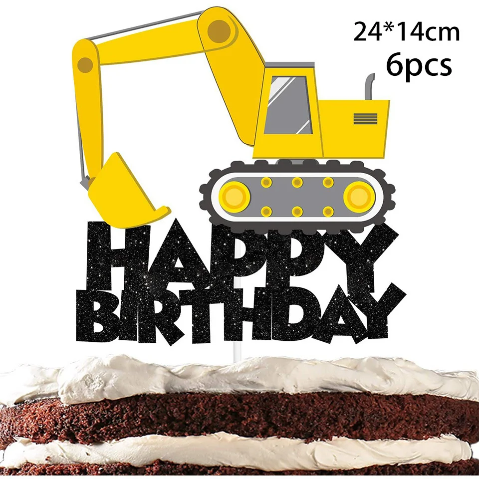 1set Construction Bulldozer Series Disposable Tableware Paper Cups Plates Truck Balloons For Boy's Birthday DIY Party Decoration 