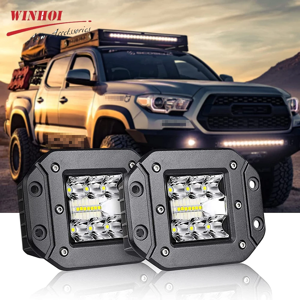 Barre lumineuse de travail à LED, feu de conduite à montage encastré,  faisceau d'inondation blanc, phares antibrouillard pour Jeep, voiture,  camion, tout-terrain, 4x4, RL, 12V, 24V, 20W, 40W - AliExpress