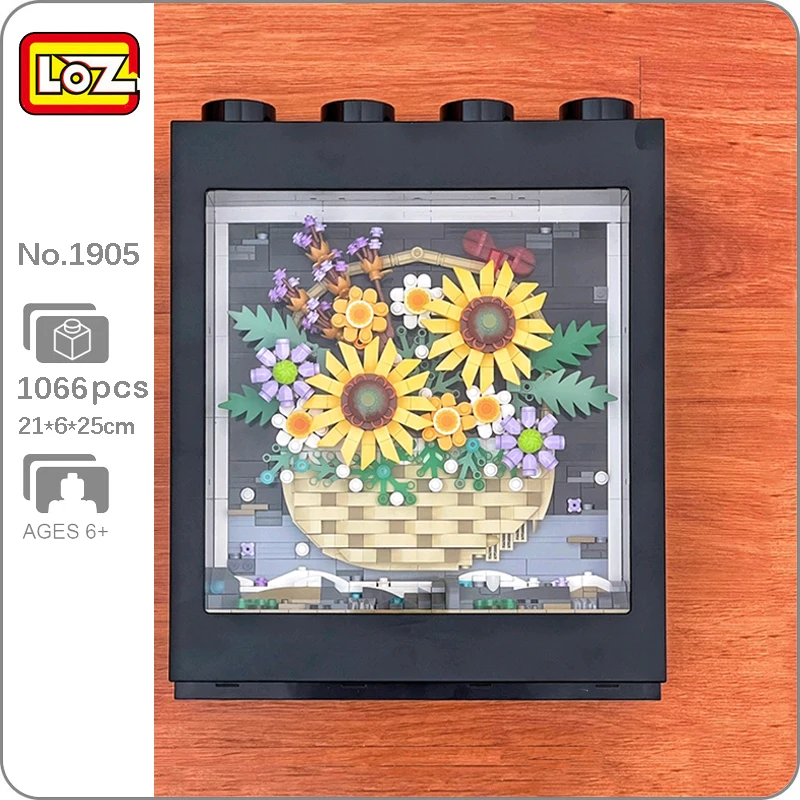 

LOZ 1905 Sunflower Lavender Violet Flower Basket Plant Photo Frame Model DIY Mini Blocks Bricks Building Toy for Children no Box