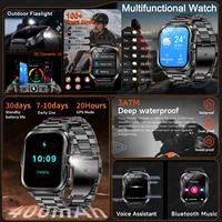 Military Smart Watch Men 2.01"HD 240*296 Screen 3ATM Waterproof Flashlight 400mAh Battery Heart Rate Sport BT Call Smartwatch 2