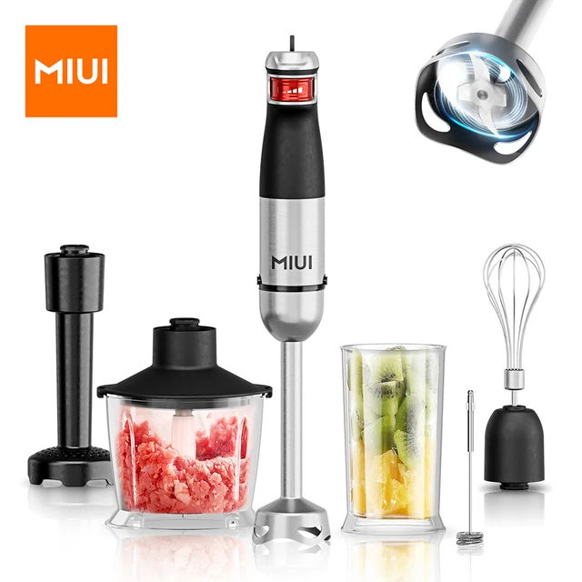 MIUI Electric Hand Held Stick Blender 6-in-1 Multi-Purpose Immersion Hand Blender Stainless Steel Blades Home Kitchen1200W 1