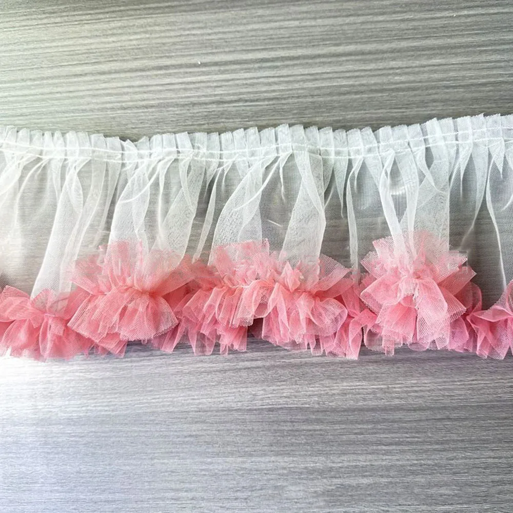 15X91cm 핑크 메쉬 레이스 트림 Pleated Fold Tulle DIY 봉제 공예 여성 용품  드레스 의류 거즈 프릴 리본