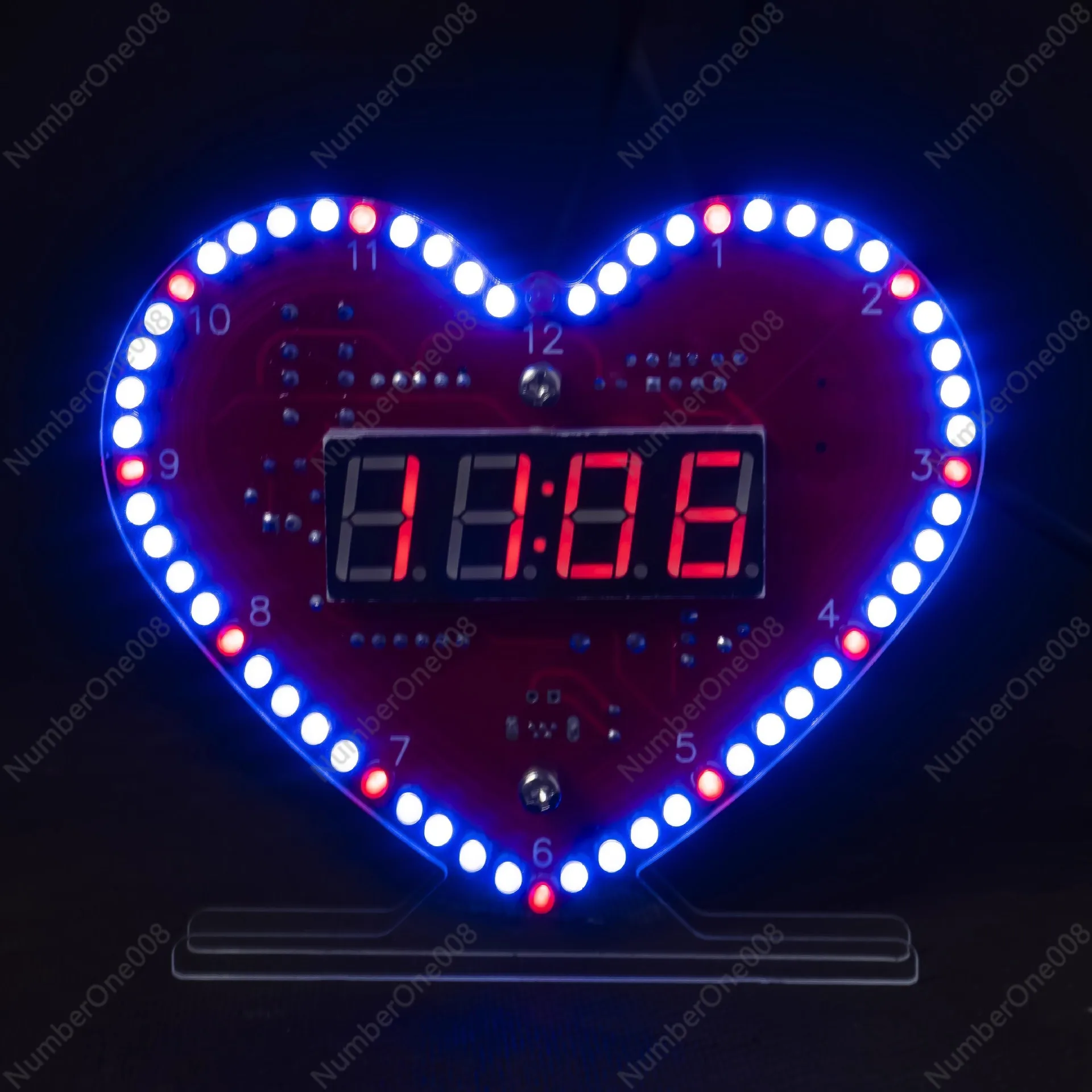 하트 모양 회전 LED 디지털 시계 온도 표시 다중 애니메이션 DIY 전자 키트 용접 키트 TJ-56-513B