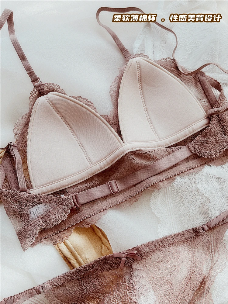 Sexy Lace Thin Cotton Bra Breathable Gather No Steel Ring Deep V