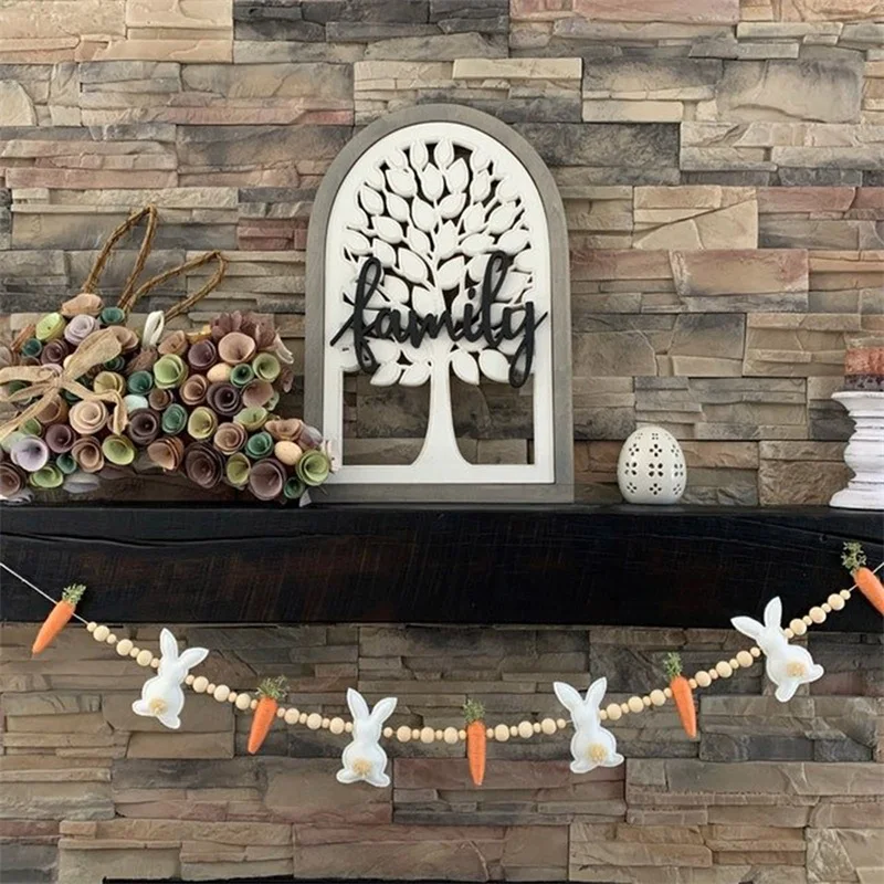Easter Rabbit Carrot Garlands Wooden Beads Rabbit Hanging Ornaments Home Decor Accessories Holiday Props Supplies Kids Favors 3